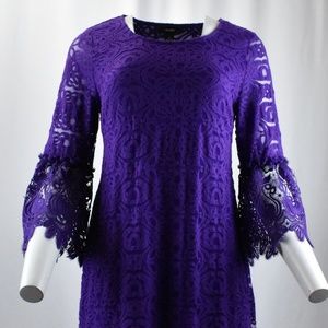 ! Royal Purple Crochet Bell Sleeve Sheath Dress !